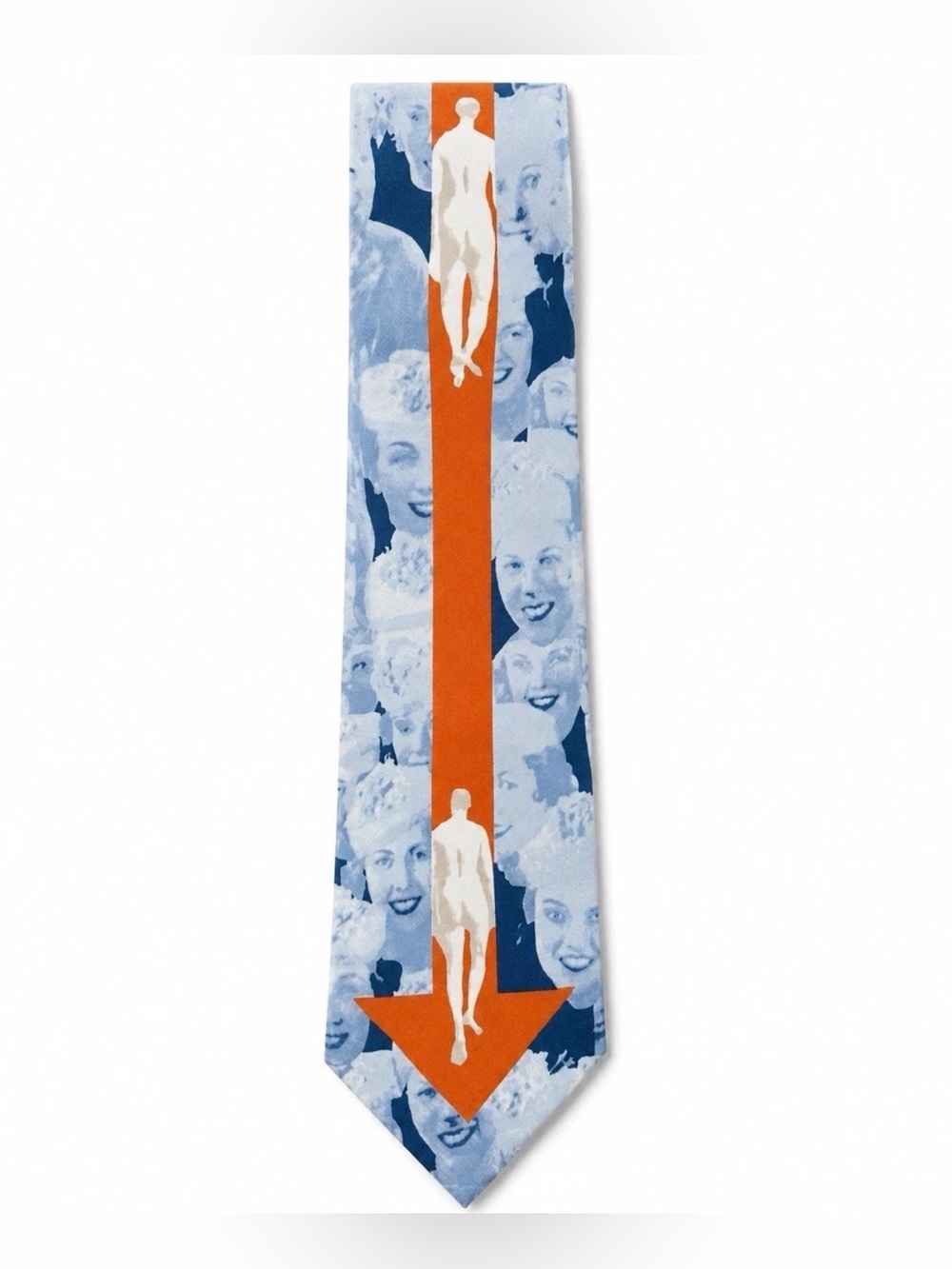 Jean Paul Gaultier Vintage Faces 100% Silk Tie Graphic Arrow Avant Garde Rare